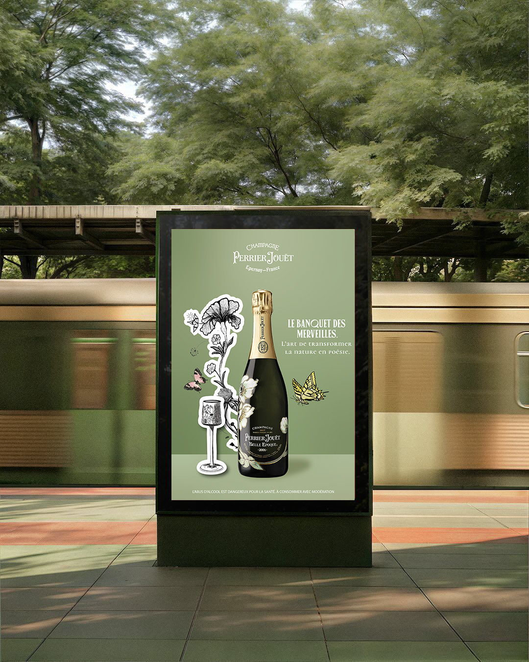 Affiche abribus Perrier-Jou&euml;t &ndash; direction artistique et identit&eacute; visuelle premium par Studio Micheline, graphiste &agrave; Reims